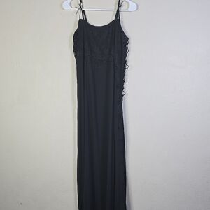 Rhonda Shear Maxi Gown alegant Black Whimsigoth  Lace Dress  Open Slid 1X.
